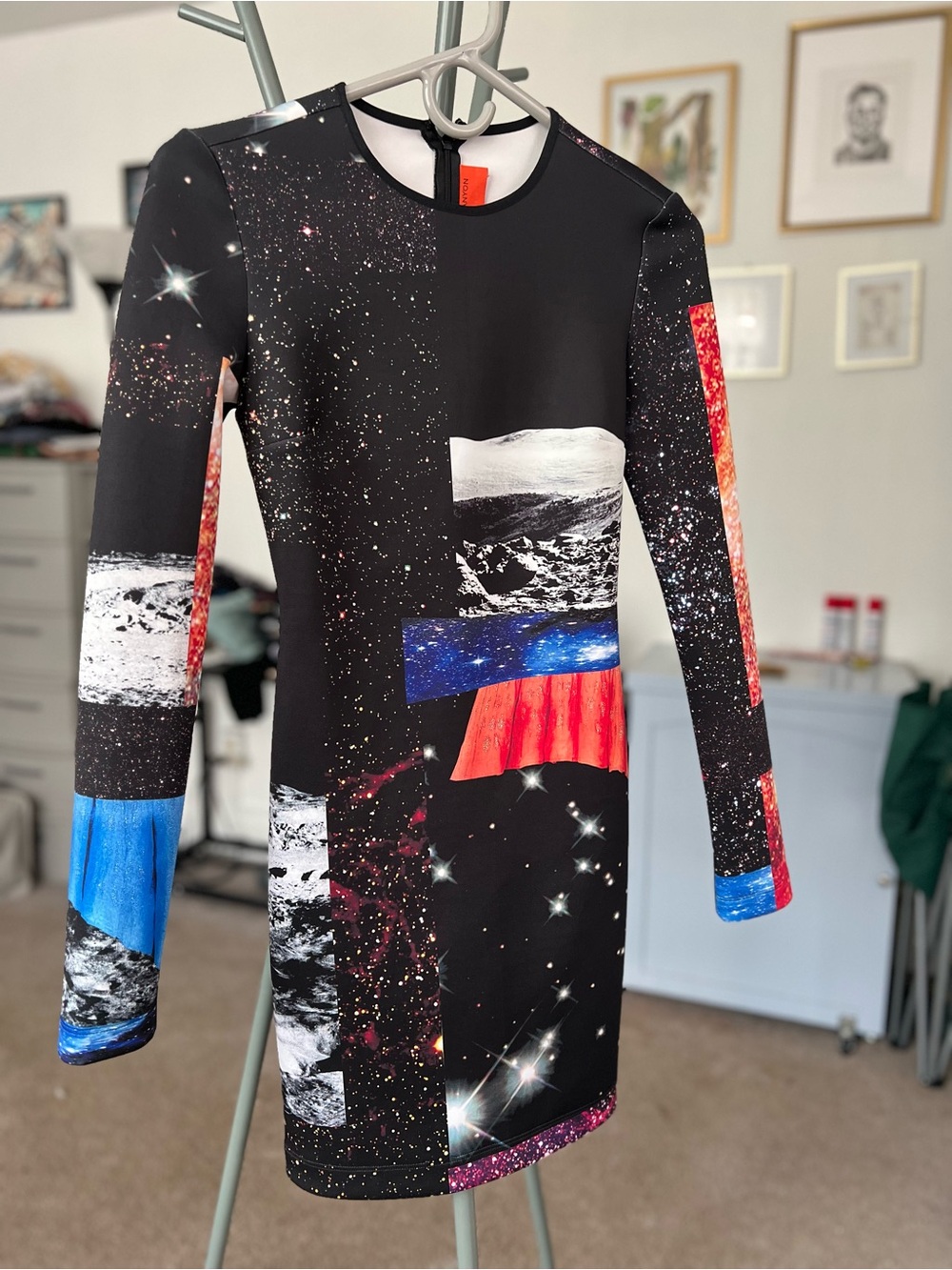 Clover Canyon Long-Sleeve Galaxy Print Bodycon Dress - Black/Multicolor